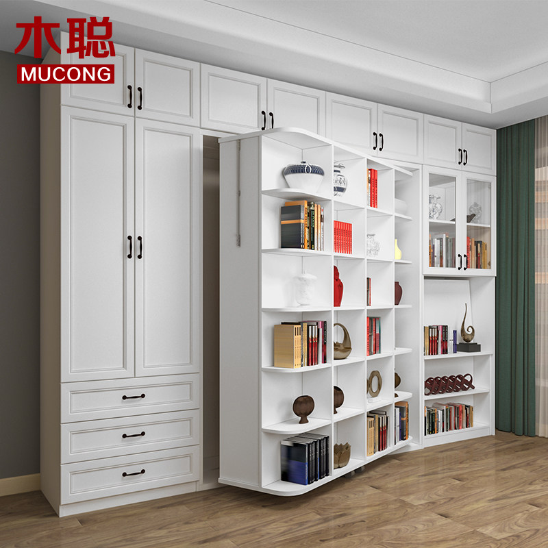 Creative rotating invisible bed desk cabinet turning bed folding bed multifunctional wall bed hidden bed does not take up space solid wood bed