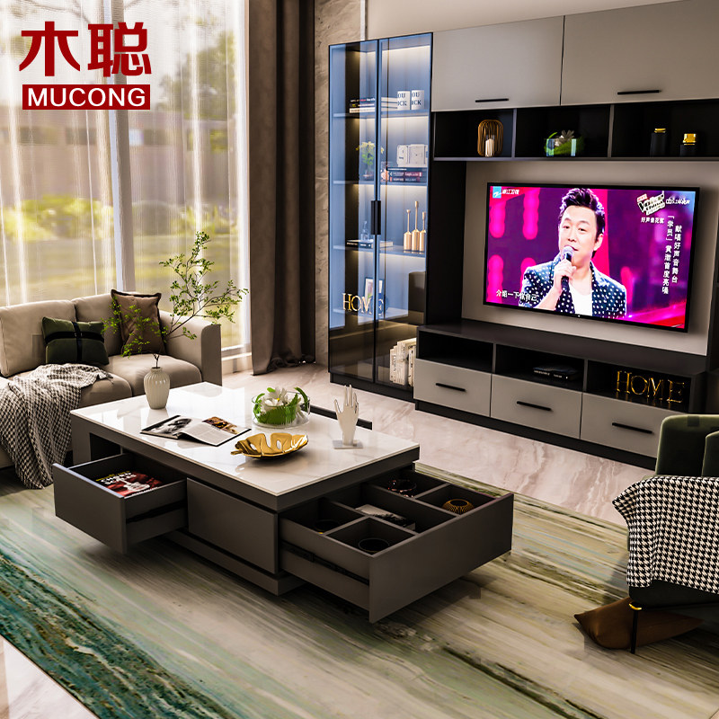 Wooden Satoshi Furniture Lightweight Rock TV Cabinet Co., Ltd. Co., Ltd. Modern small-room living room marble cabinet