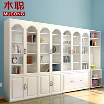 Glass door bookcase combination telescopic folding desk book room furniture combined invisible folding lunchtime bed small family