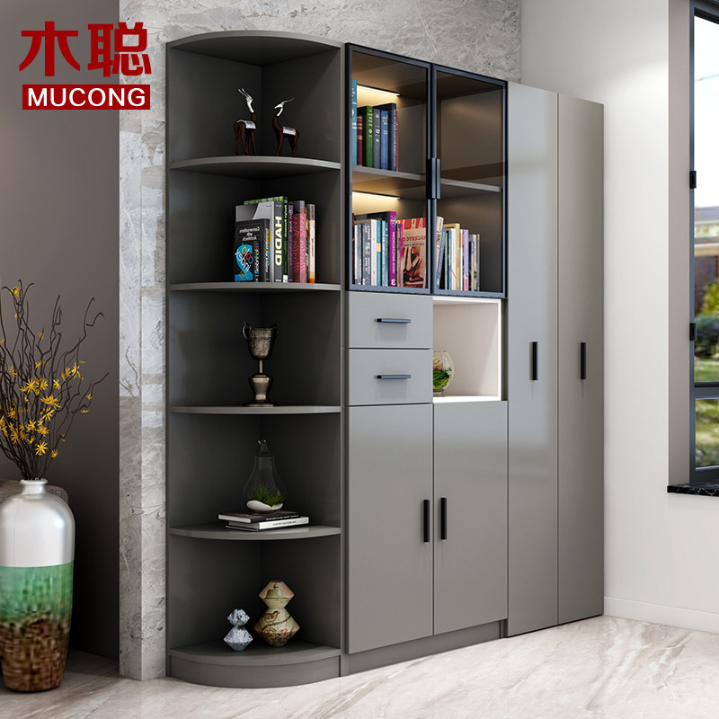 Wood Con Corner Bookshelf Landing Living-room Corner Cabinet Wall Corner Cabinet Rack Corner Cabinet Bedroom Cramp Bookcase With Door