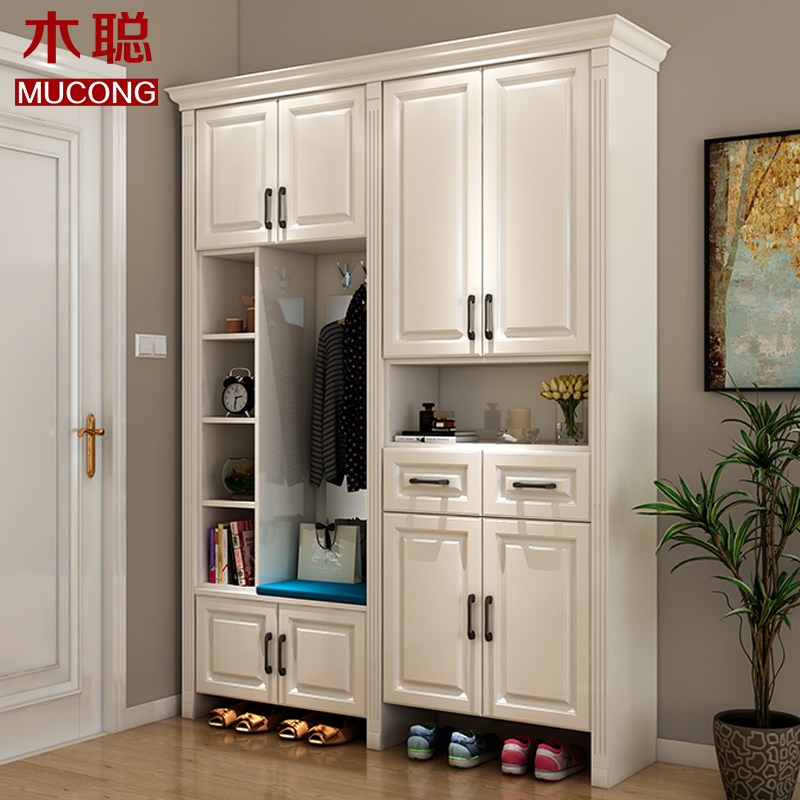 Wooden Satoshi Jian Yogyuan Xuan Guan Shoes Cabinet Entrance Door Cloister Living Room Lockers With Changing Shoes Stool Whole Body Mirror Cabinet Partition