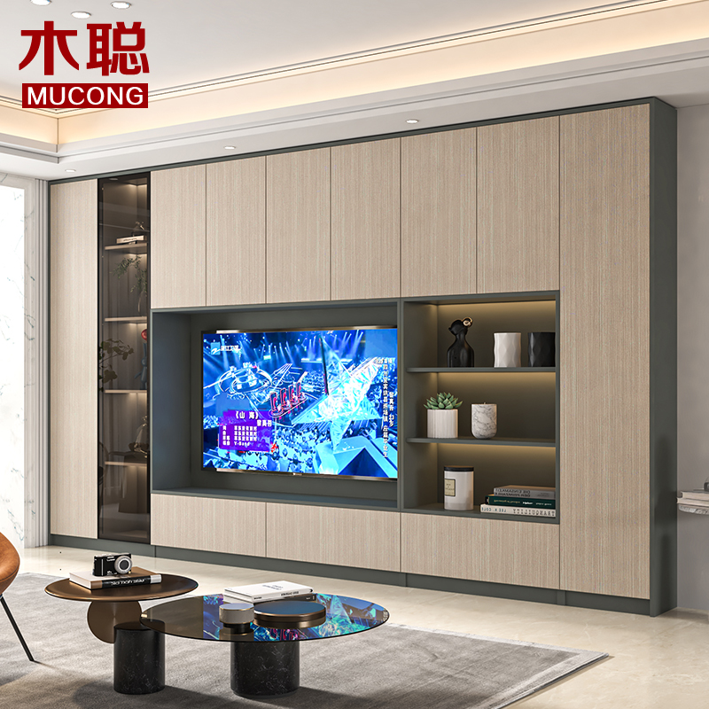 Modern minimalist TV cabinet Composition wall Living room Closet Home Wall Cupboard Full Wall to top solid wood customizable