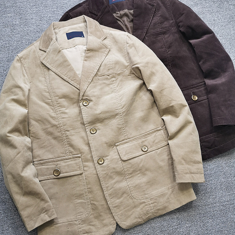 Not to be missed High-end men's corduroy suit business slim velvet suit cotton single blazer