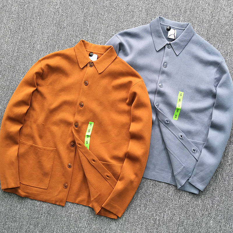 Spain High - end 16 flat knitting spring with shirt - style casual jacket men's sweater coat