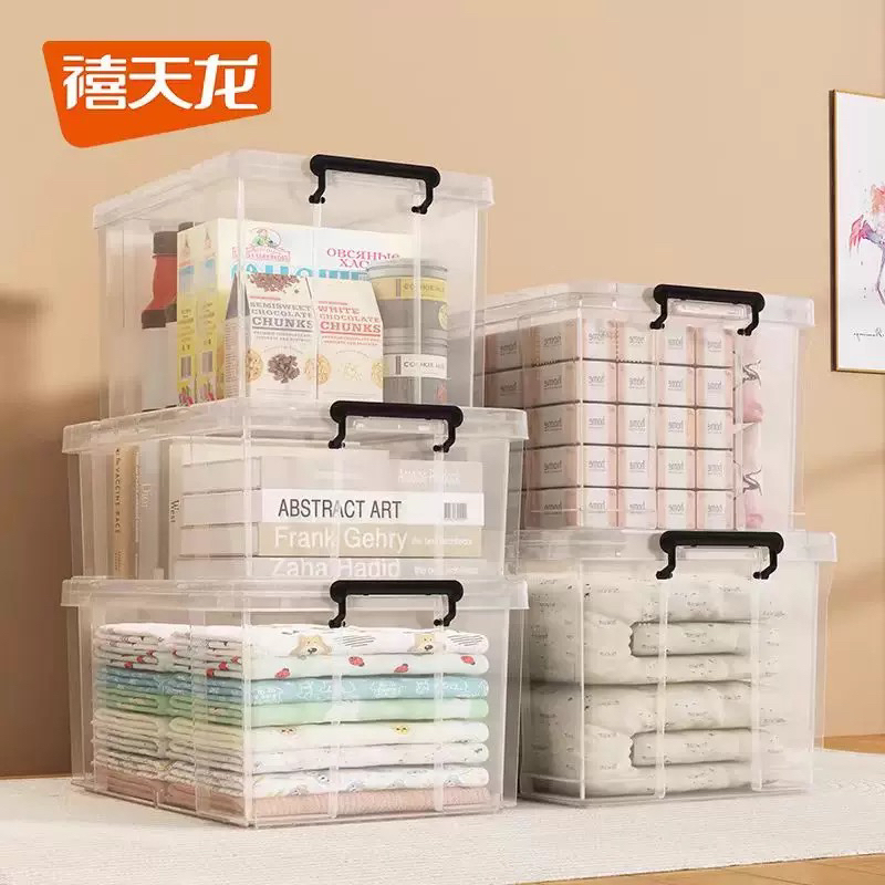 Xitianlong Transparent Storage Box Extra Large with Lid for Clothes and Books, Thickened Plastic Box, Toy Organizer Box