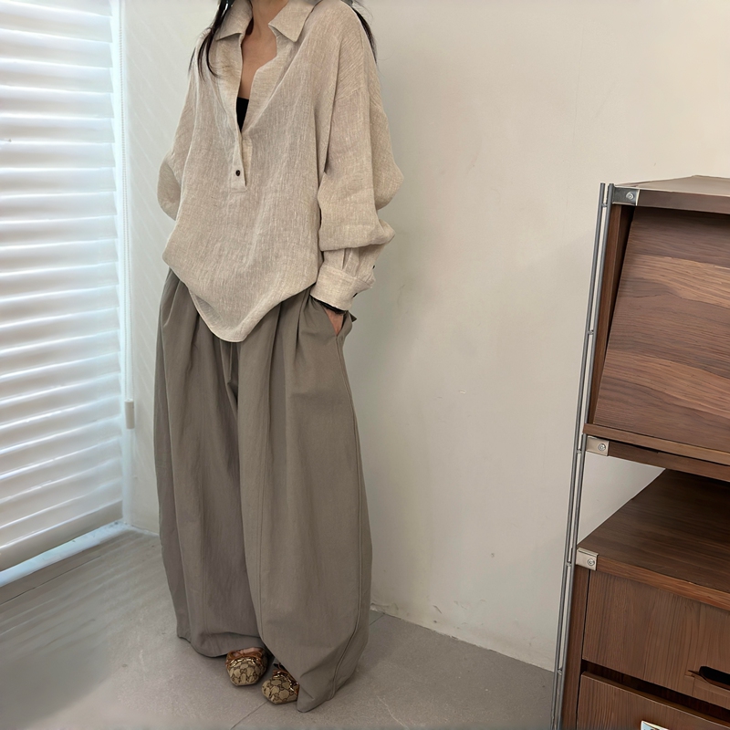 Yoogirls Old Money Style Sun-Protective Slightly Sheer Linen Shirt Women's Wide-Leg Pants Balloon Pants Scimitar Pants