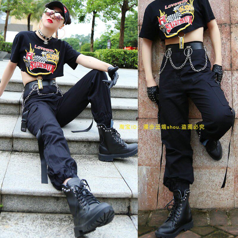 Hot Girl Sexy Jazz Blouse Open Navel Dancing Suit Jazz Dance Outfit High Waist Bunches Leggings Pants Children Thin