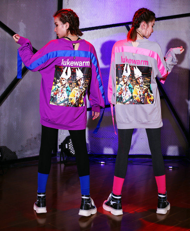 European and American fried street hiphop jacket girl sleeve graffiti loose street dance coat spring and autumn lazy medium-long T-shirt girl ocean