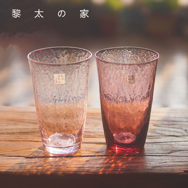 Li Tai's home Japan imported Sasaki Japanese wind glass cherry blossom powder hammer eye pattern beer mug heat-resistant tea cup