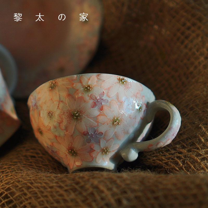 Li Tai's Home Japanese Seto-yaki Flowers Handmade Tea Cup Coffee Cup Set Crude Pottery Mug Worth Collecting