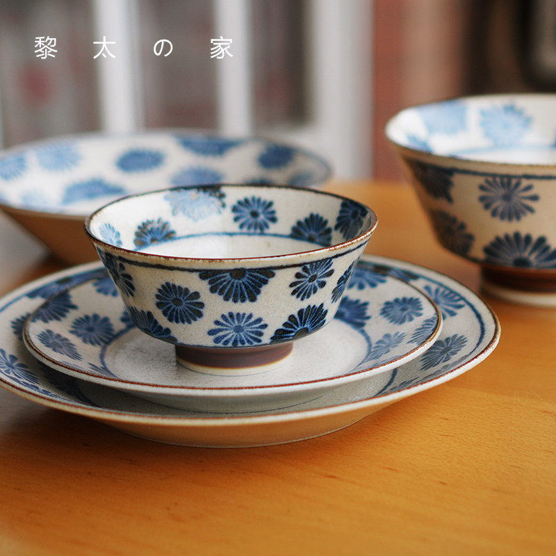 Japanese imported retro-style hand-drawn tattoo rice bowl of rugged texture ceramic tableware dish set