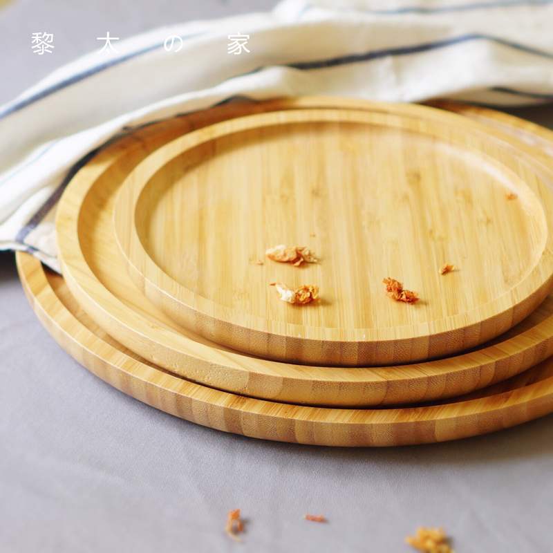 Li Tai's home Japanese bamboo wooden tray round household tea tray tea cup tray bread fruit breakfast plate