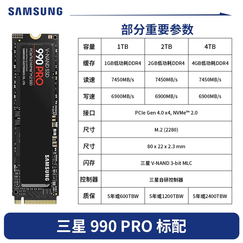 Samsung 990pro твердотельный накопитель 2 ТБ настольный 4Т встроенный M.2 игровый 1Т высокоскоростной SSD 9100 PCIe 5.0