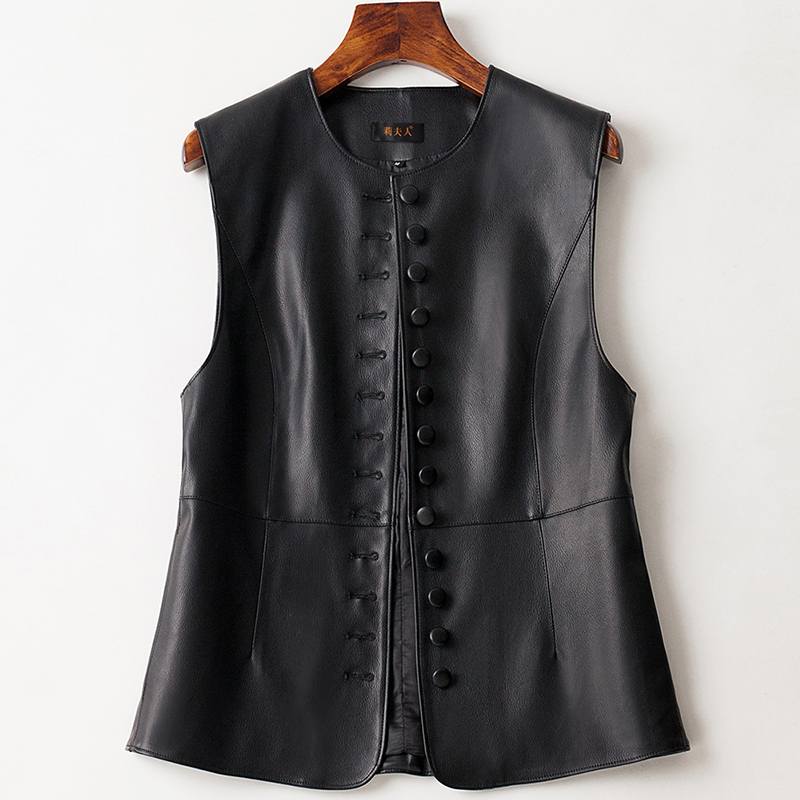2026 Autumn New Genuine Leather Vest for Women, Round Neck Sleeveless Mid-Length Slimming Leather Jacket, Stylish Leather Coat 2026 Autumn New Genuine Leather Vest for Women, Round Neck Sleeveless Mid-Length Slimming Leather Jacket, Stylish Leather Coat
