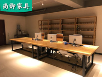 Solid wood iron large conference table long table rectangular desk simple modern office furniture American Workbench