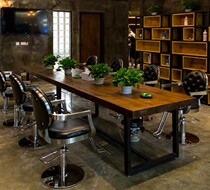 Industrial style barber shop mirror table loft solid wood ironing table retro hair dyeing table perm table double-sided hair mirror table