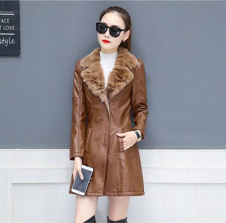 Áo khoác lông cừu mùa đông 2018 mới trong phần dài của bộ lông một chiếc áo gió ấm áp ấm áp cộng với phụ nữ da pu dày nhung áo da lộn lót lông