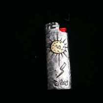 New pure silver lighter set Bike grass Rapper with disposable lighter shell Baoyin Number handmade and solid pat