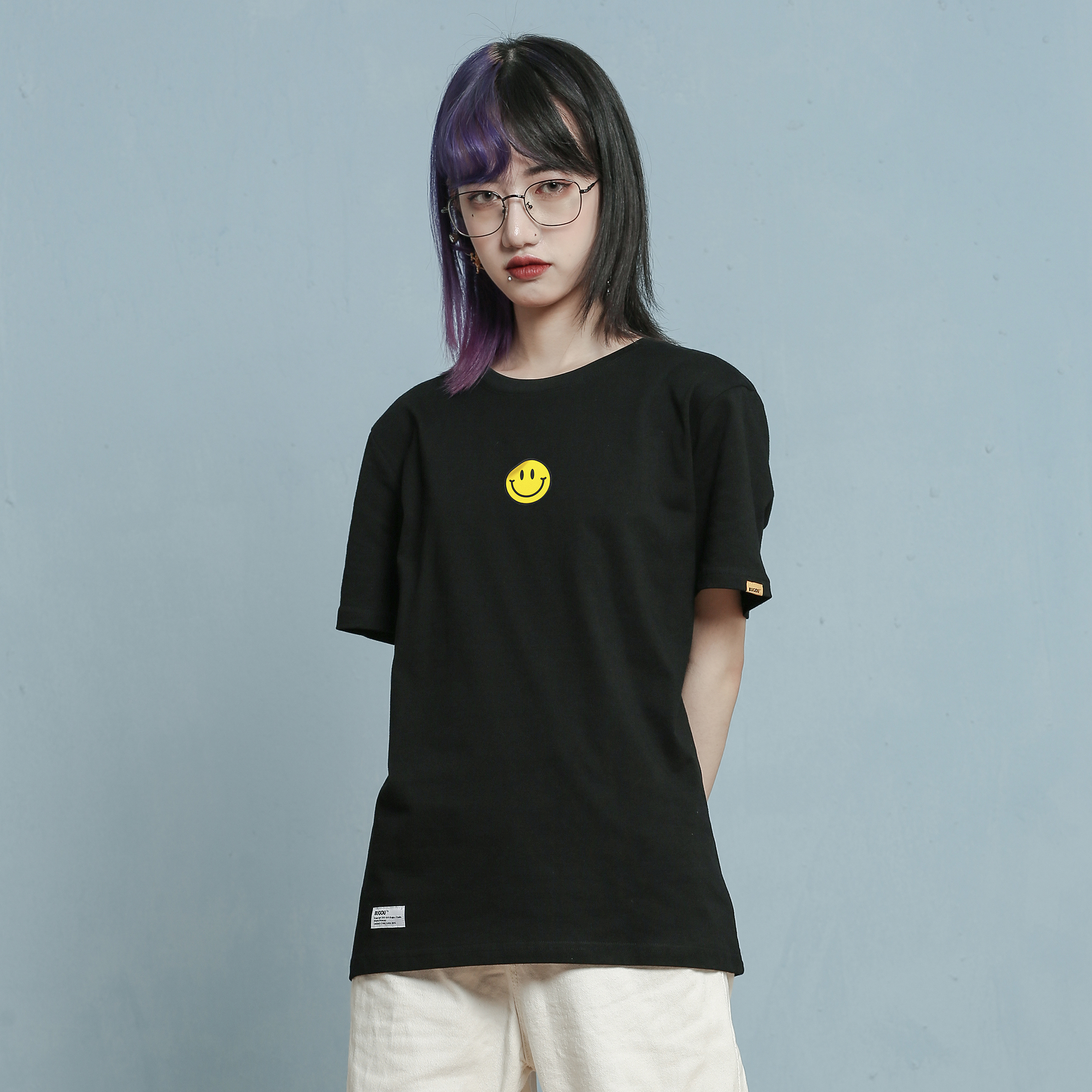 BUGOU original brand smiley national tide T-shirt creative couple wear the same style for men and women