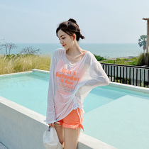 Long sleeve split summer bathing suit 2021 new female handsome t conservative Korea ins student flat angle sexy net red swimsuit