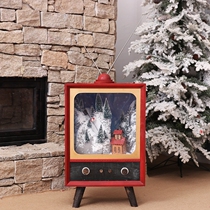 European style retro TV shape ornaments Santa Claus skiing micro landscape music snow Christmas atmosphere decorative lights