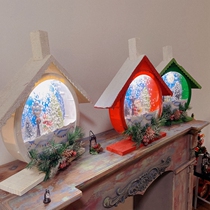 Christmas white snow top red house decorations wooden house music snow luminous holiday decoration dynamic flying snow old man scene