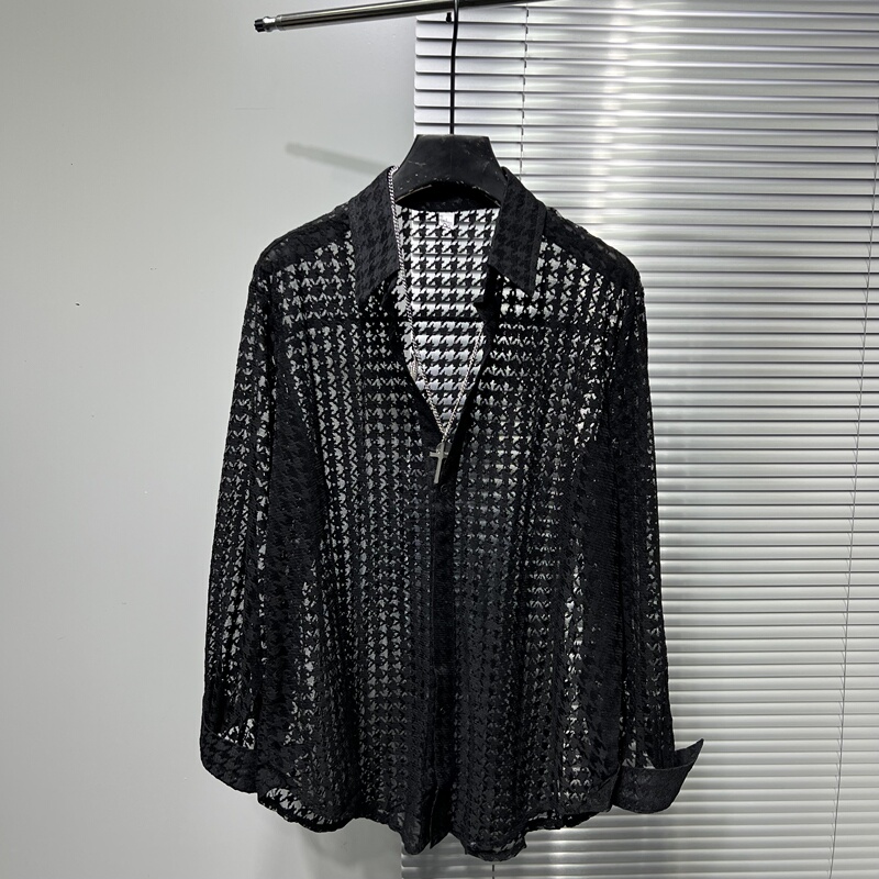 Mesh See-Through Shirt for Trendy Men, Dark Style, Unique Hollow-Out Design, Loose Fit, Cool and Unique Design, Sun-Protective, Lightweight Shirt