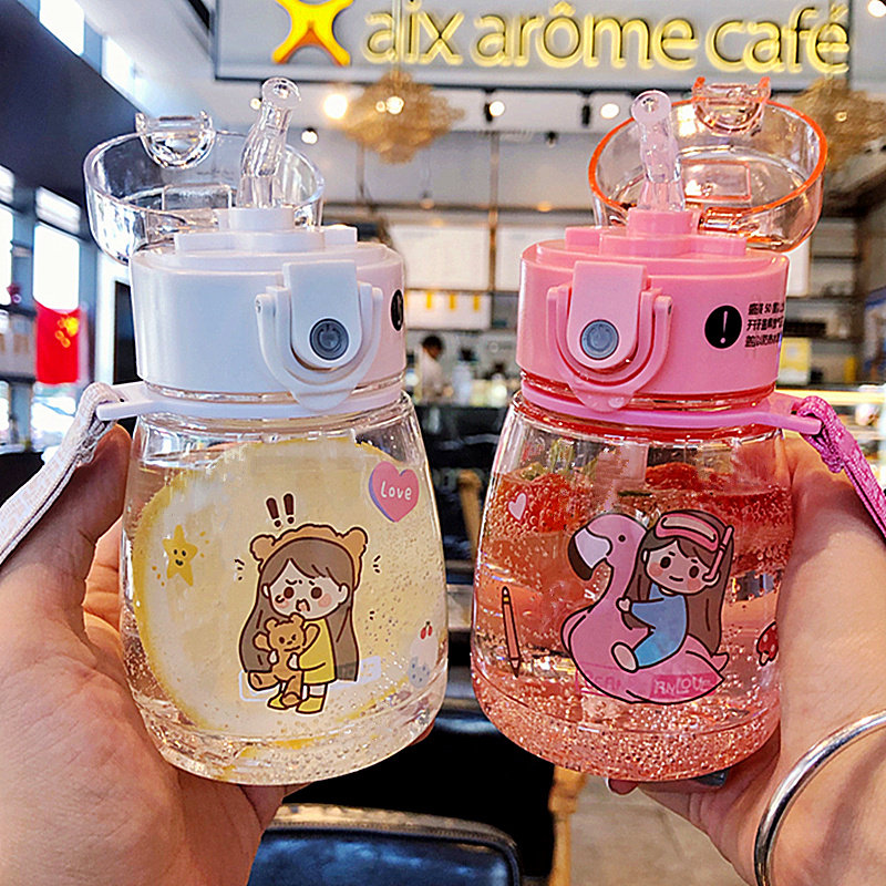 Korean version of the simple and lovely fresh straw water cup plastic cup student children baby ins girl heart personality cup