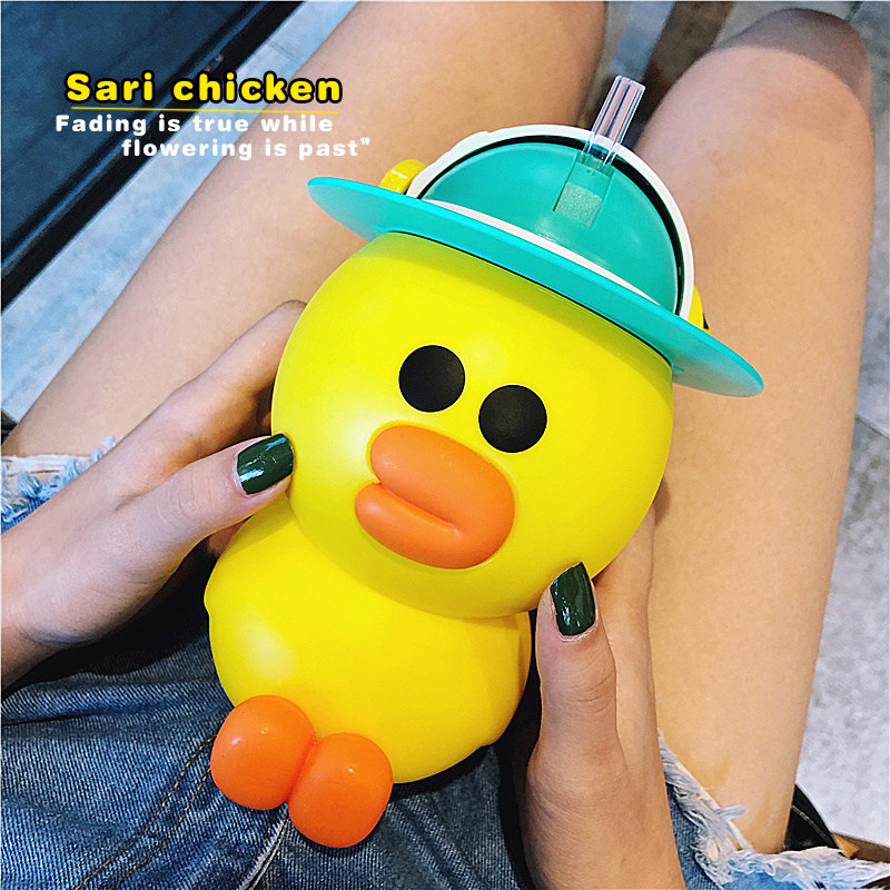Sally chicken net red straw plastic cup girl heart ins cute cartoon outdoor student children kettle water cup