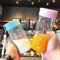 Korean creative simple candy color plastic cup men and women student water Cup Portable leak-proof couple fresh Cup