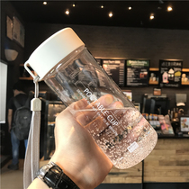 Korean version of simple plastic water Cup male and female students Portable leak-proof sports couple creative fresh and transparent cup