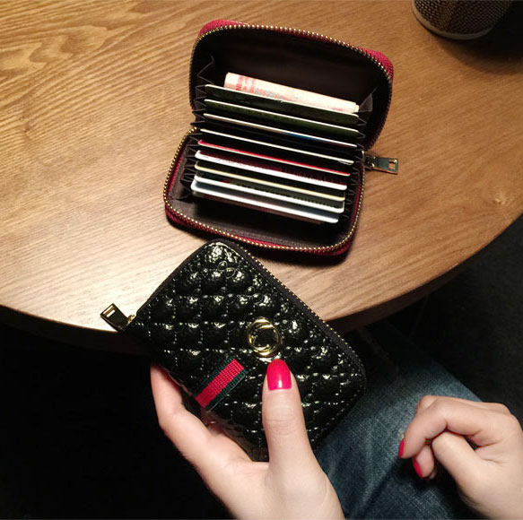 2021 New Products Korea Genuine Leather Card Bag Women's Ultra Slim Organ Card Clips Multi-Position Women Small Zero Money Bag Deck Wave