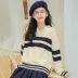 Áo len nữ mùa thu 2018 mới phiên bản Hàn Quốc nhỏ bé, cổ chữ V mới, áo len dài tay sọc rộng đan Áo len