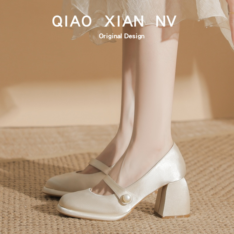 French Mary Jane Early Spring Beautiful Single Shoes for Women, High Heels, Chunky Heels, Ankle Strap, Suitable for Cheongsam Dresses, Bride, Bridesmaid Leather Shoes French Mary Jane Early Spring Beautiful Single Shoes for Women, High Heels, Chunky Heels, Ankle Strap, Suitable for Cheongsam Dresses, Bride, Bridesmaid Leather Shoes