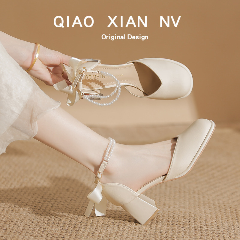 Super Soft~ Fairy-Style Mary Jane Shoes, High-Heeled Hollow Shoes, French Wedding Shoes, Cheongsam Shoes, Closed-Toe Sandals, Women's Shoes