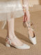 One-line toe-toe sandals, high-heeled women's shoes, thick heels, empty back, gentle French nude color with skirt, square-toe single shoes, leather shoes