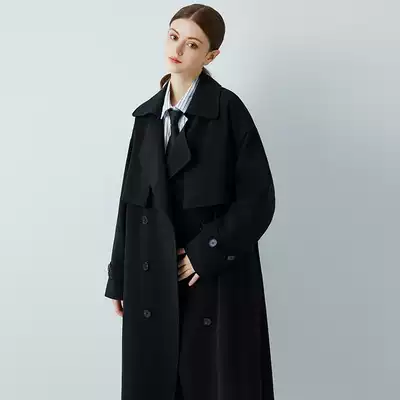 Black temperament trench coat women 2021 this year popular autumn and winter New Korean loose coat long coat women