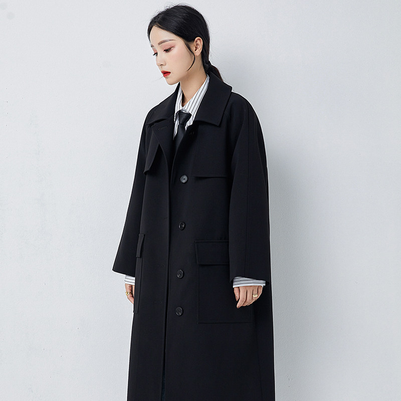 Black Windjersey Woman 2022 This year the popular autumn and winter new Korean version of the Han version looters the long version of the jacket woman