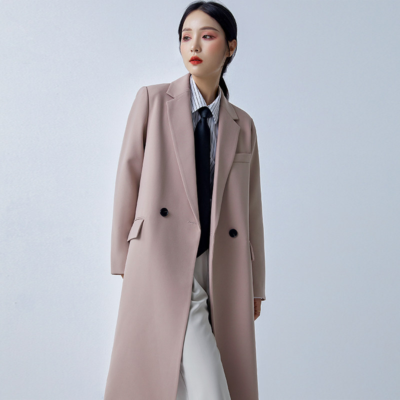 Pink Suit Collar Temperament Windsuit Woman 2021 This year Pop Winter's new Korean version Large coat loose with long coat