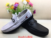 Road sign genuine leather fashion casual round toe cover feet rubber sole comfortable soft stitched bag beanie shoes mens shoes single shoes