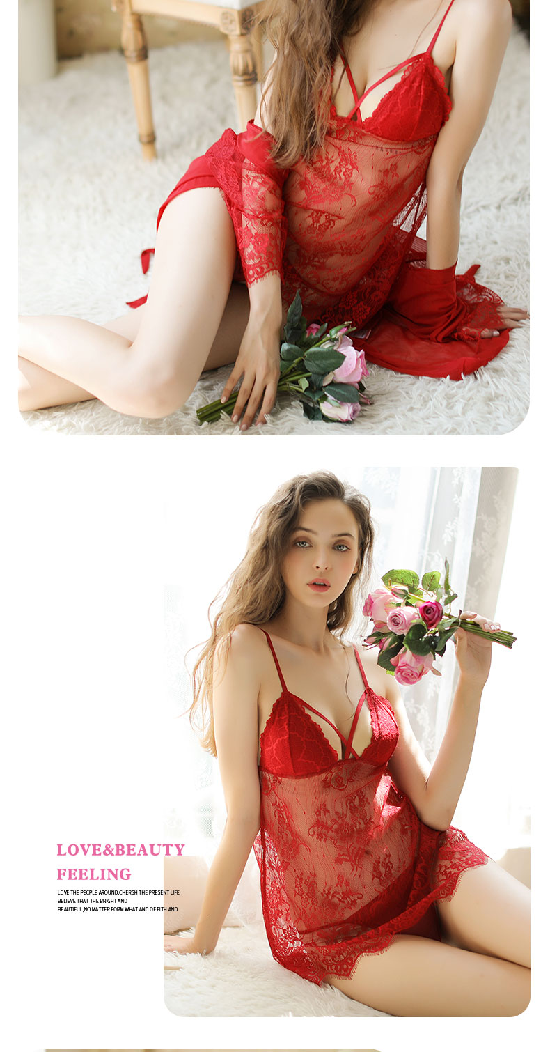 Mùa hè nữ trong suốt áo ren phù hợp với váy ngủ vải tuyn dây đeo gợi cảm đồ ngủ nóng người lớn Sao gợi cảm đồ lót mùa thu và mùa đông áo ngủ đẹp