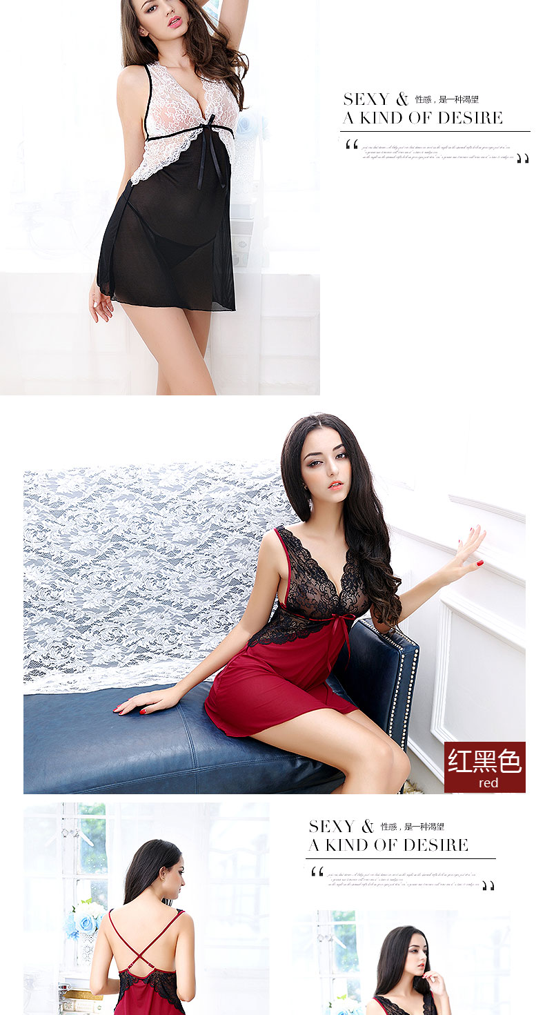 Bộ đồ ngủ màu đỏ gợi cảm ren mỏng quai váy ngắn trong suốt oi bức đồ lót mùa hè và mùa thu nữ nóng bỏng váy ngủ lụa cao cấp