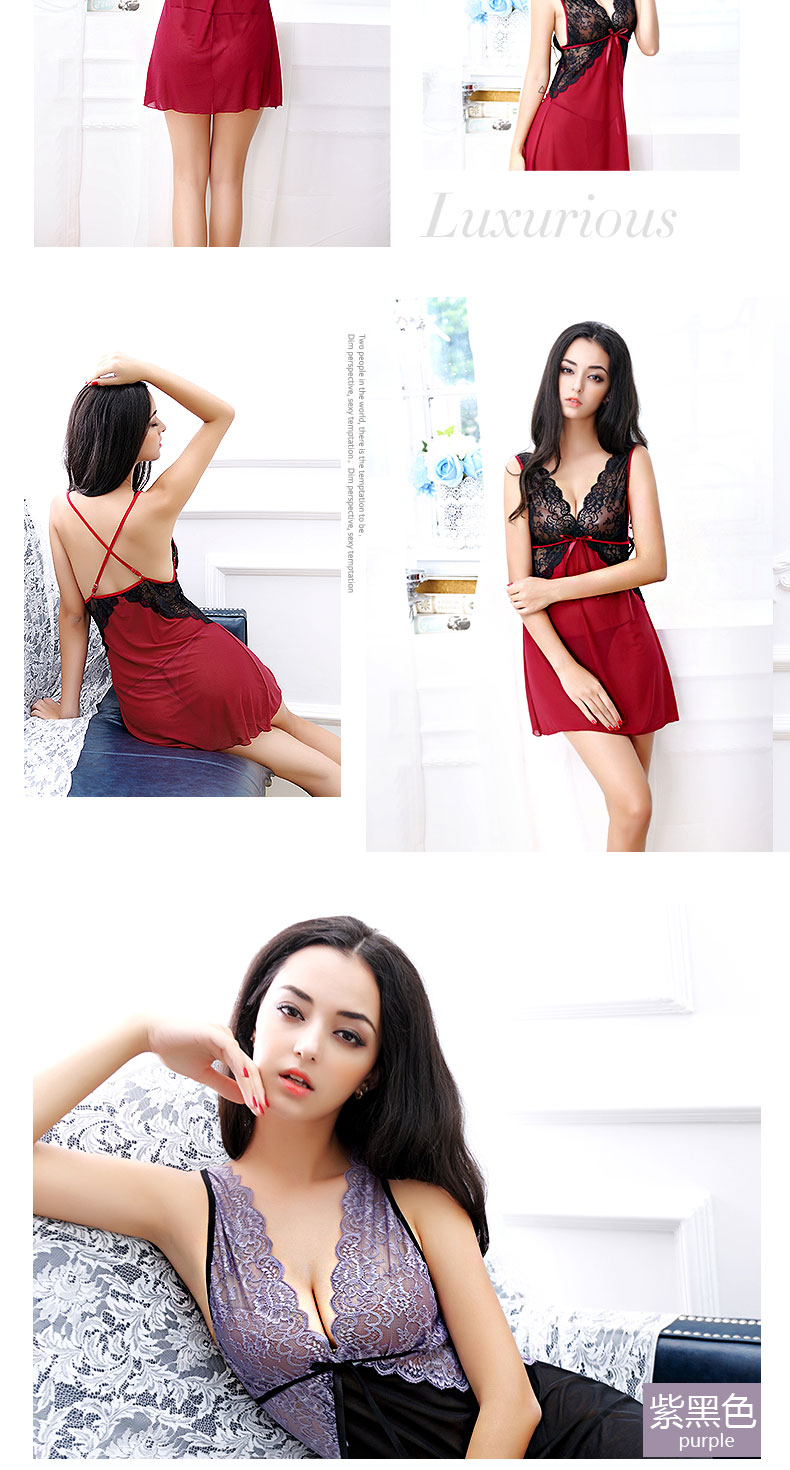 Bộ đồ ngủ màu đỏ gợi cảm ren mỏng quai váy ngắn trong suốt oi bức đồ lót mùa hè và mùa thu nữ nóng bỏng váy ngủ lụa cao cấp