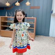 Floral như công chúa khí phong cách mùa hè ngắn sleeveprint chiếc váy cô gái váy ngọt ngào váy cotton.