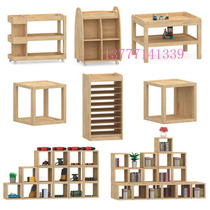 Kindergarten solid wood combination cabinet Oak art mobile cabinet painting paper rack Childrens furniture table shoe cabinet School bag display cabinet