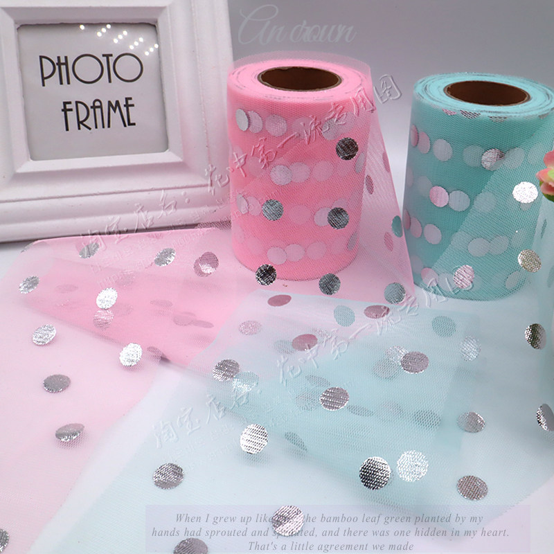 DIY Korean version gift wrapping butterfly knot hair decoration 6CM bronzing process hot silver large round point mesh yarn mesh yarn 25 yards