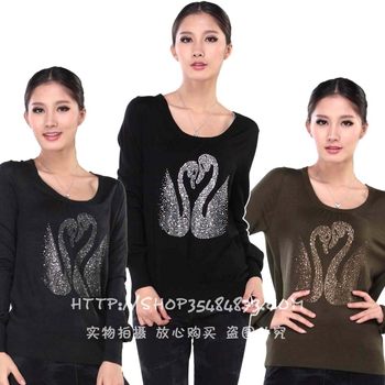 ເສື້ອຢືດລຸ່ມຮູບ Rhinestone swan, sweater ລຸ່ມ, ຄໍຮອບ