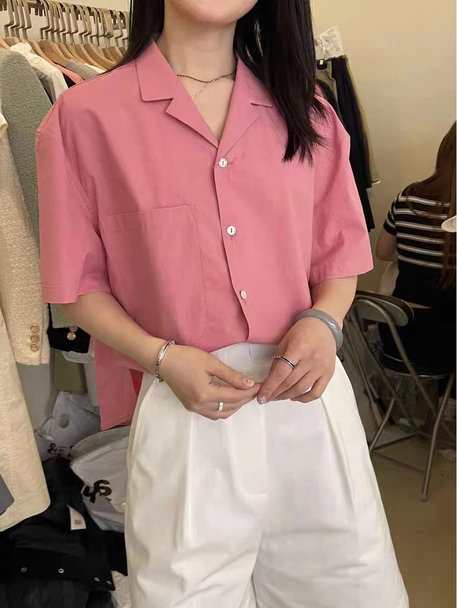 Pink Short - sleeved Shirt 2023 Summer New Han Edition relaxed design little leap lady dress