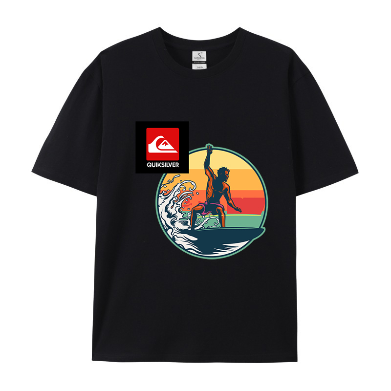 Quiksilver Round Neck Short-Sleeved T-Shirt Outdoor Surfing Skateboard Summer Casual Men's Fashion Printed Short-Sleeved T-Shirt
