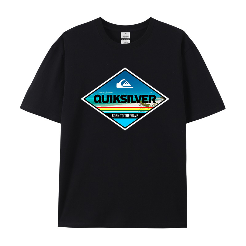 2025 Summer Men's Loose Casual Pure Cotton Short-Sleeved T-Shirt Quiksilver Fashion Printed Round Neck Short T-Shirt